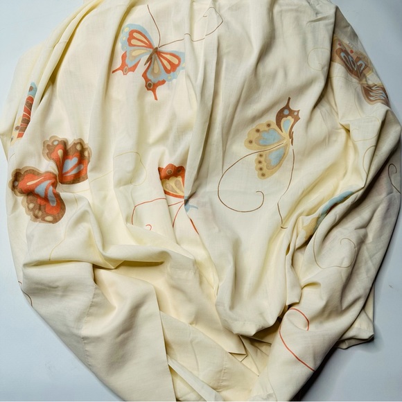 VTG 70s Hanae Mori Twin Sheet, Nude Cream Color w/ Butterflies Brown Orange Blue - Picture 2 of 5